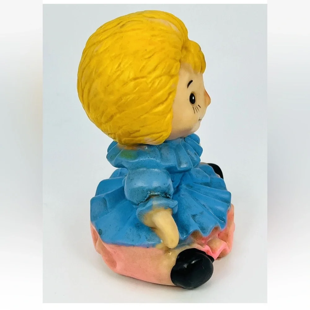 Vintage Rag Doll Raggedy Anne Soft Rubber Toy Hong Kong Blonde Hair Blue Dress